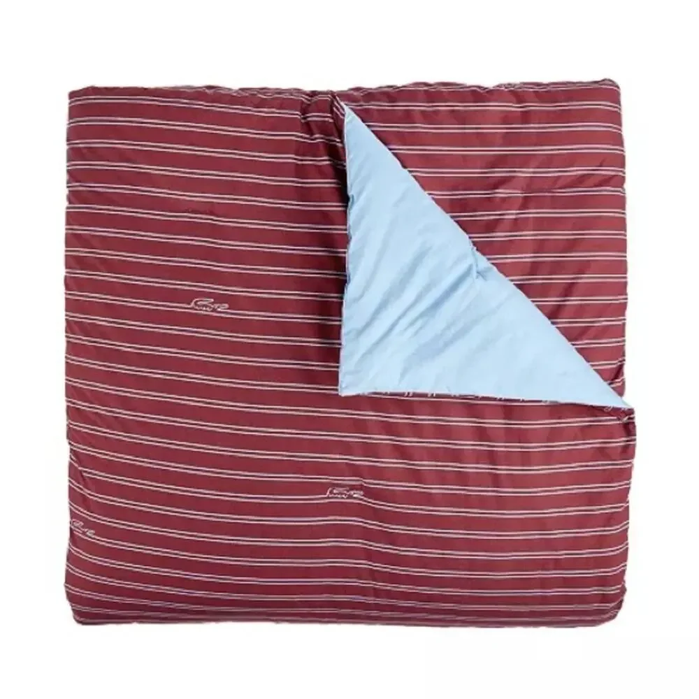 LACOSTE Burgundy Red Light Blue Stripe Comforter Throw Pillow Queen Bedding Set